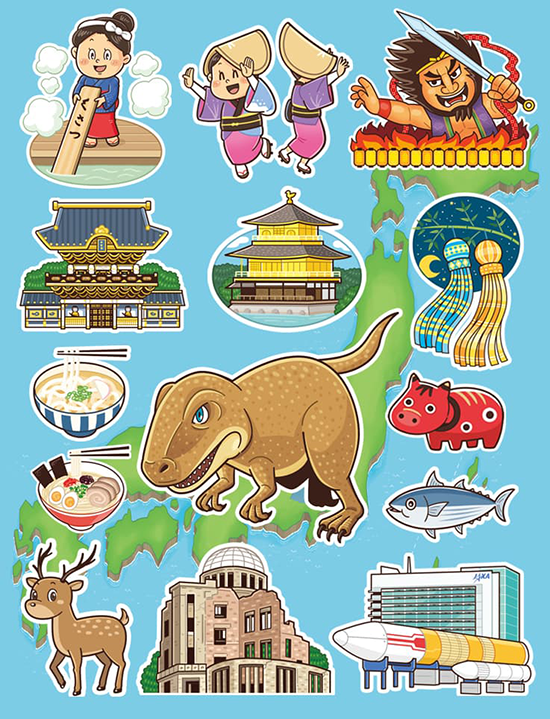 観光名所 日本地図イラスト制作 イラストレーターStudioCUBE.