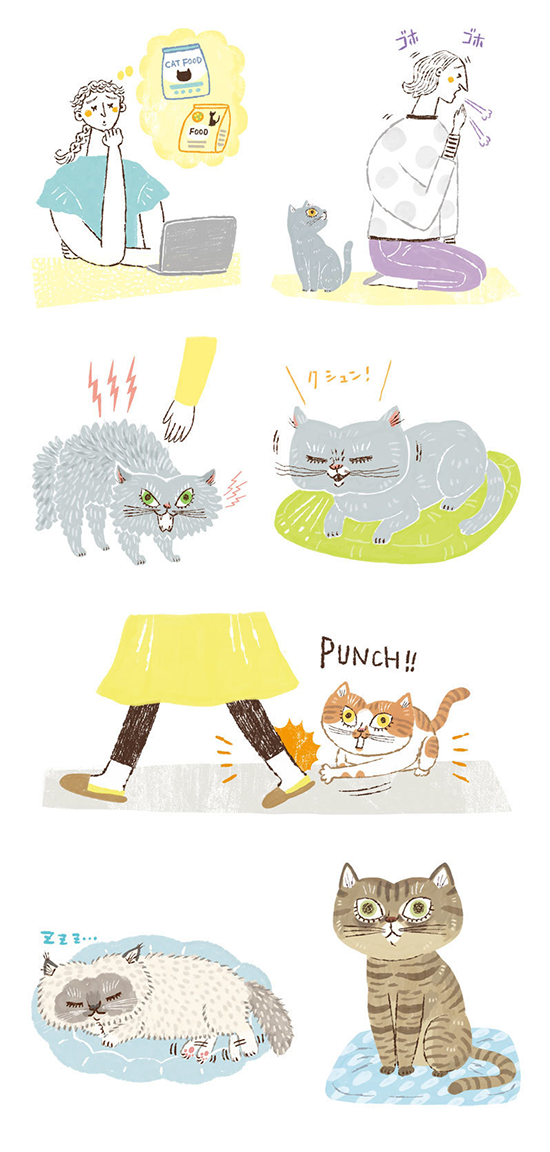 ベネッセコーポレーション<ねこのきもち>動物 猫 カットイラスト制作 イラストレーターStudioCUBE.